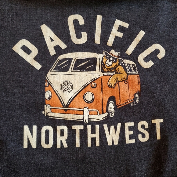Bear Bus Charcoal Hoodie Pacific Northwest Vibes Kangaroo Pocket Large - Picture 12 of 12